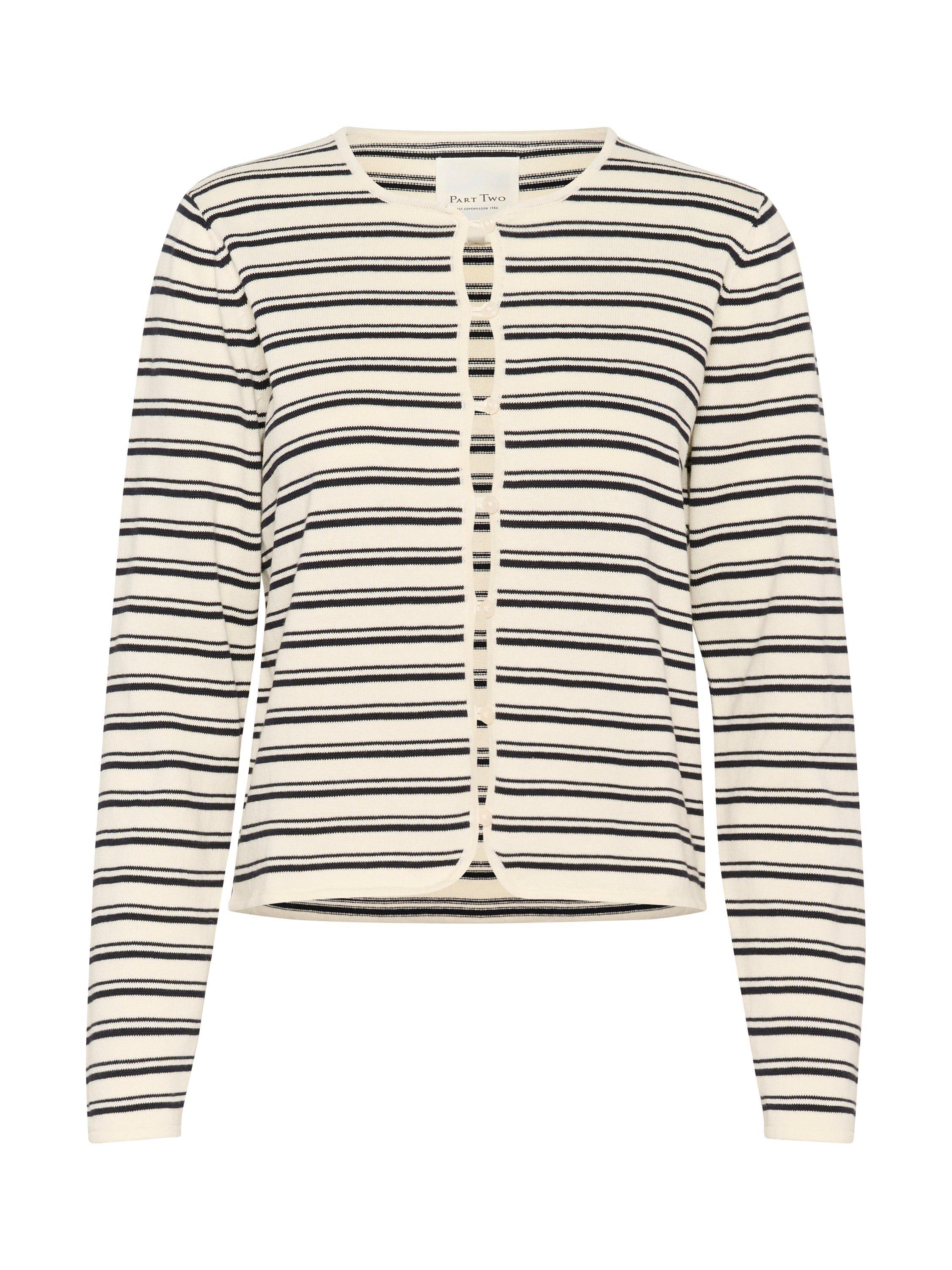 Product image 5 of 6, which shows Part Two Pavline Stripe Pure Organic Cotton Cardigan, Dark Navy Stripe, S