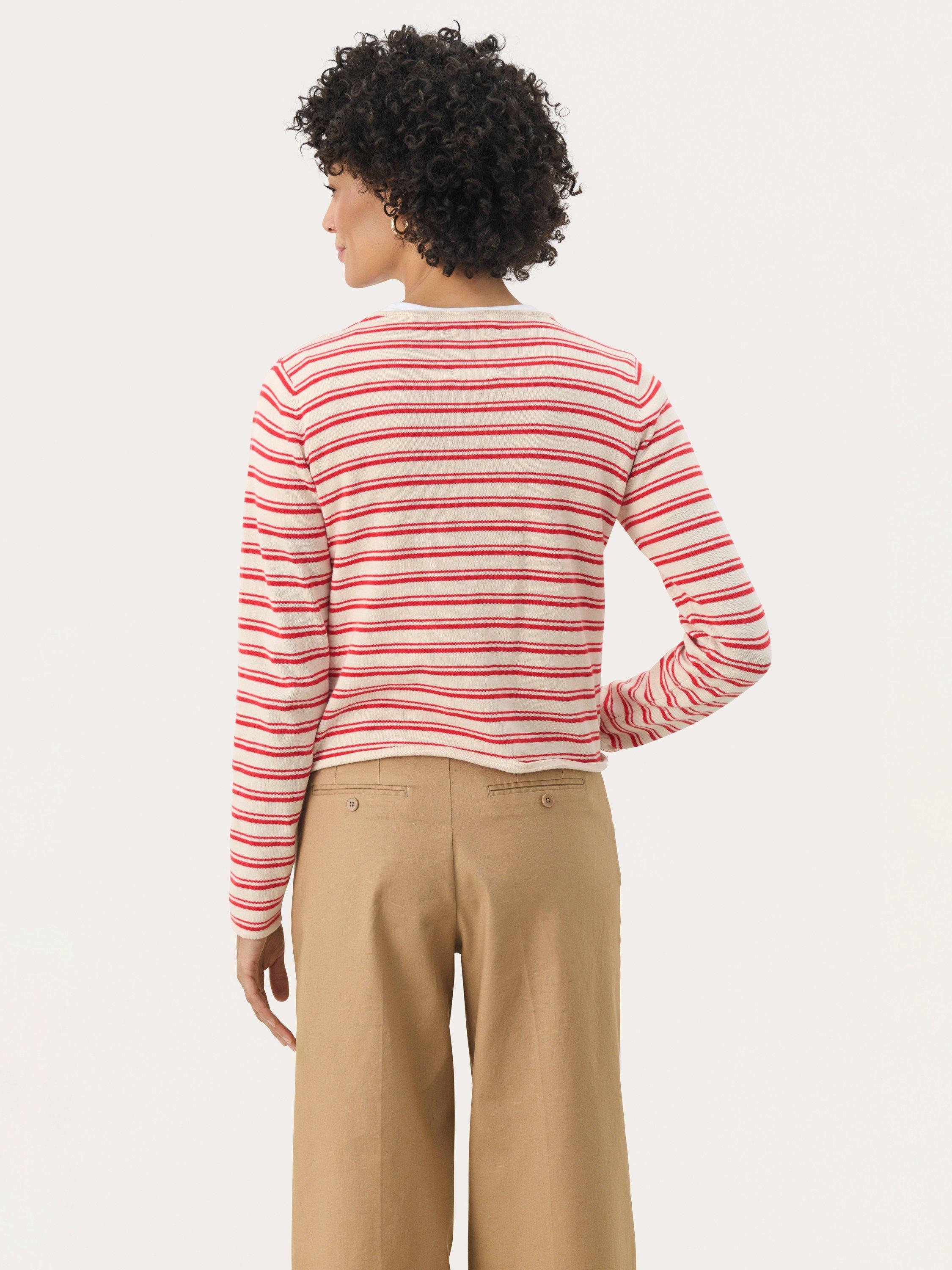 Product image 2 of 6, which shows Part Two Pavline Stripe Pure Organic Cotton Cardigan, Red Stripe, XS