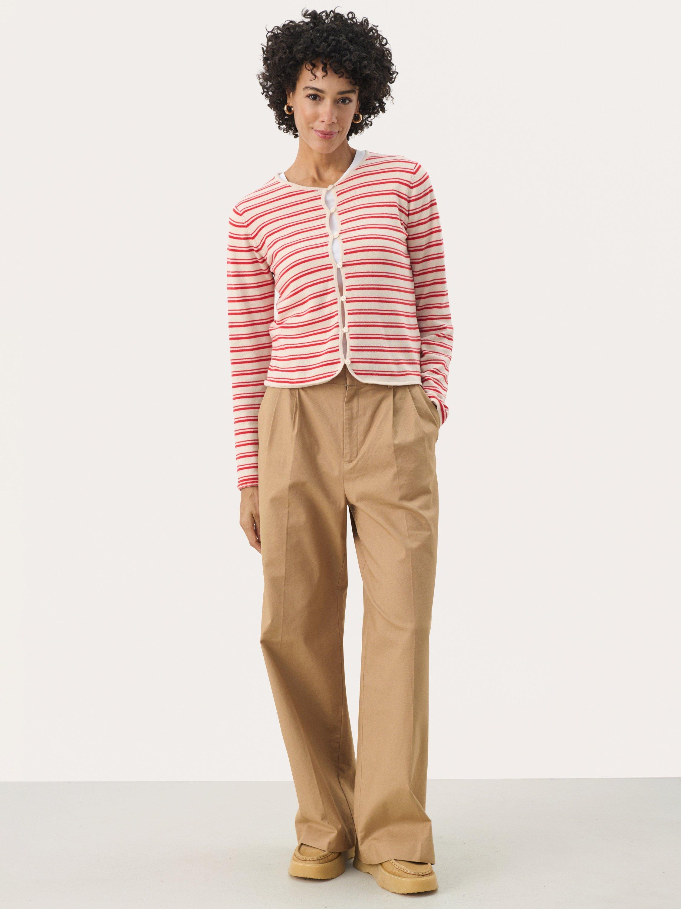 Product image 3 of 6, which shows Part Two Pavline Stripe Pure Organic Cotton Cardigan, Red Stripe, XS