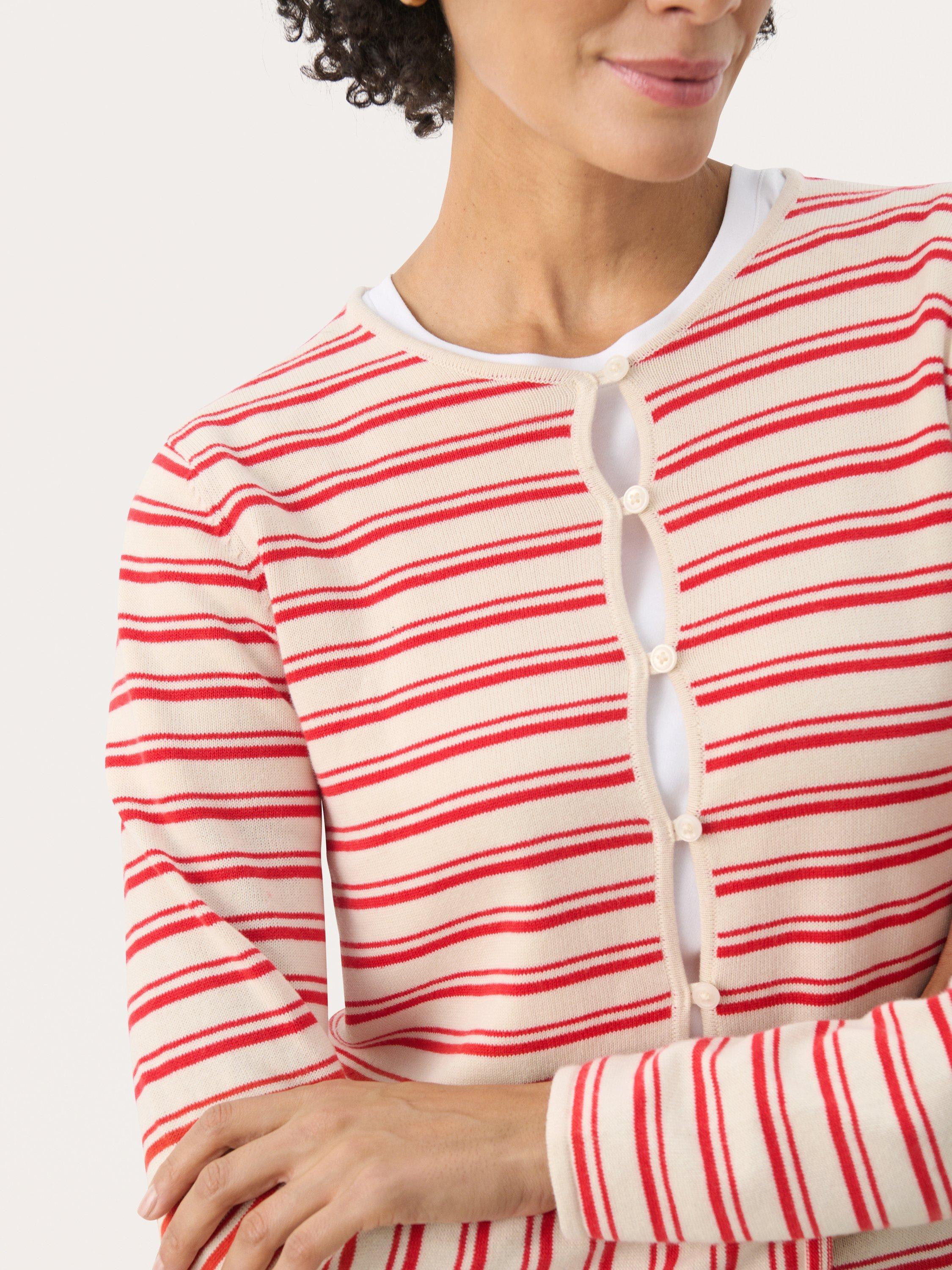 Product image 4 of 6, which shows Part Two Pavline Stripe Pure Organic Cotton Cardigan, Red Stripe, XS