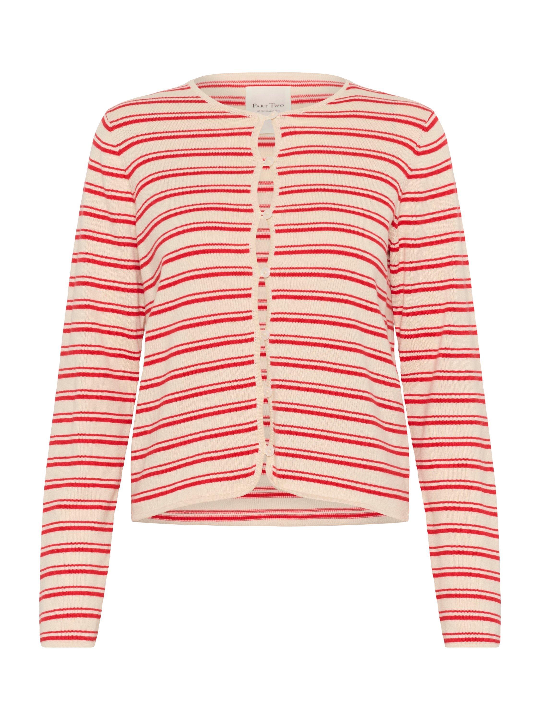Product image 5 of 6, which shows Part Two Pavline Stripe Pure Organic Cotton Cardigan, Red Stripe, XS