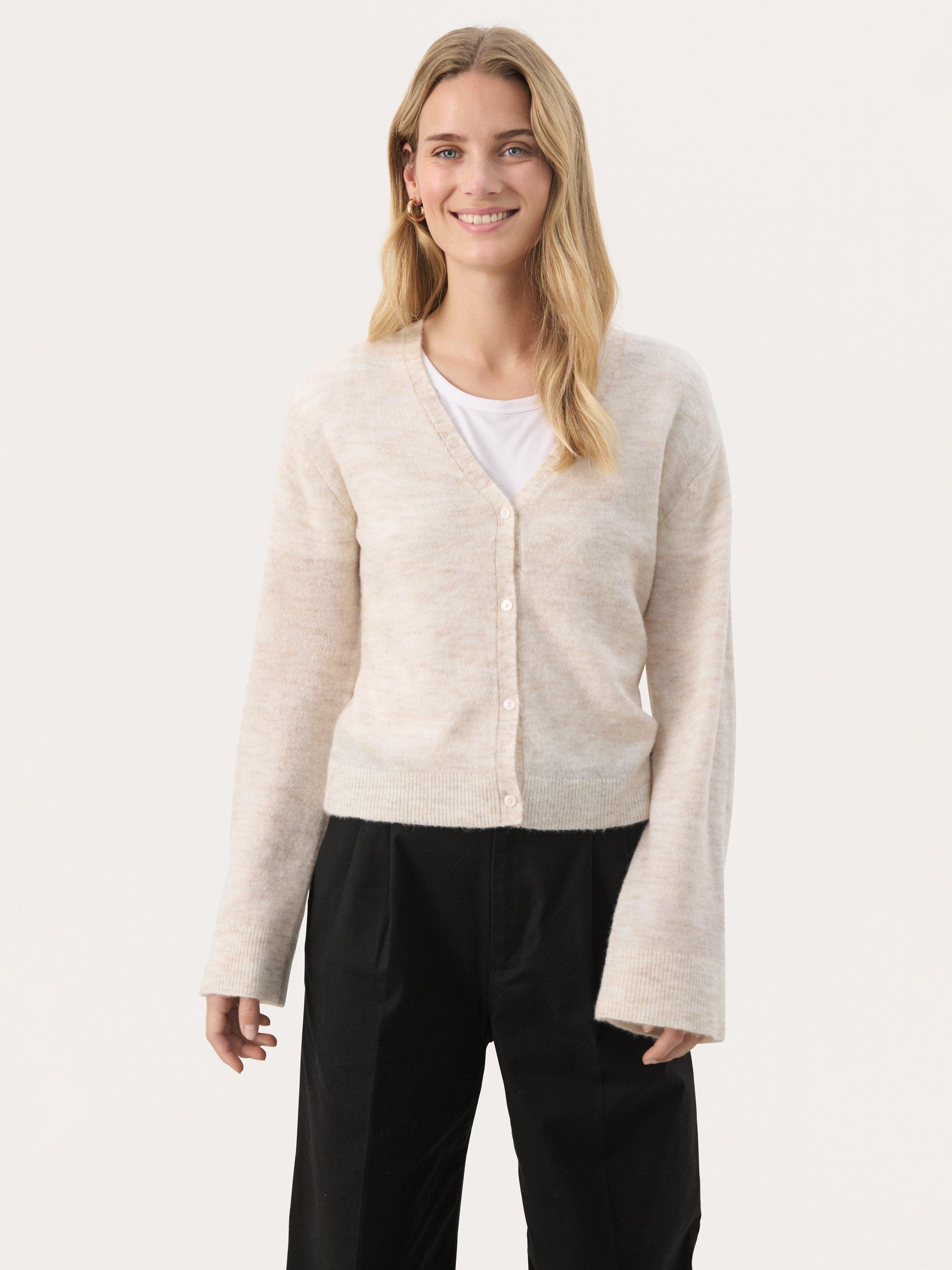 Product image 1 of 6, which shows Part Two Peytons Easy Fit Cardigan, Cream Melange, XS