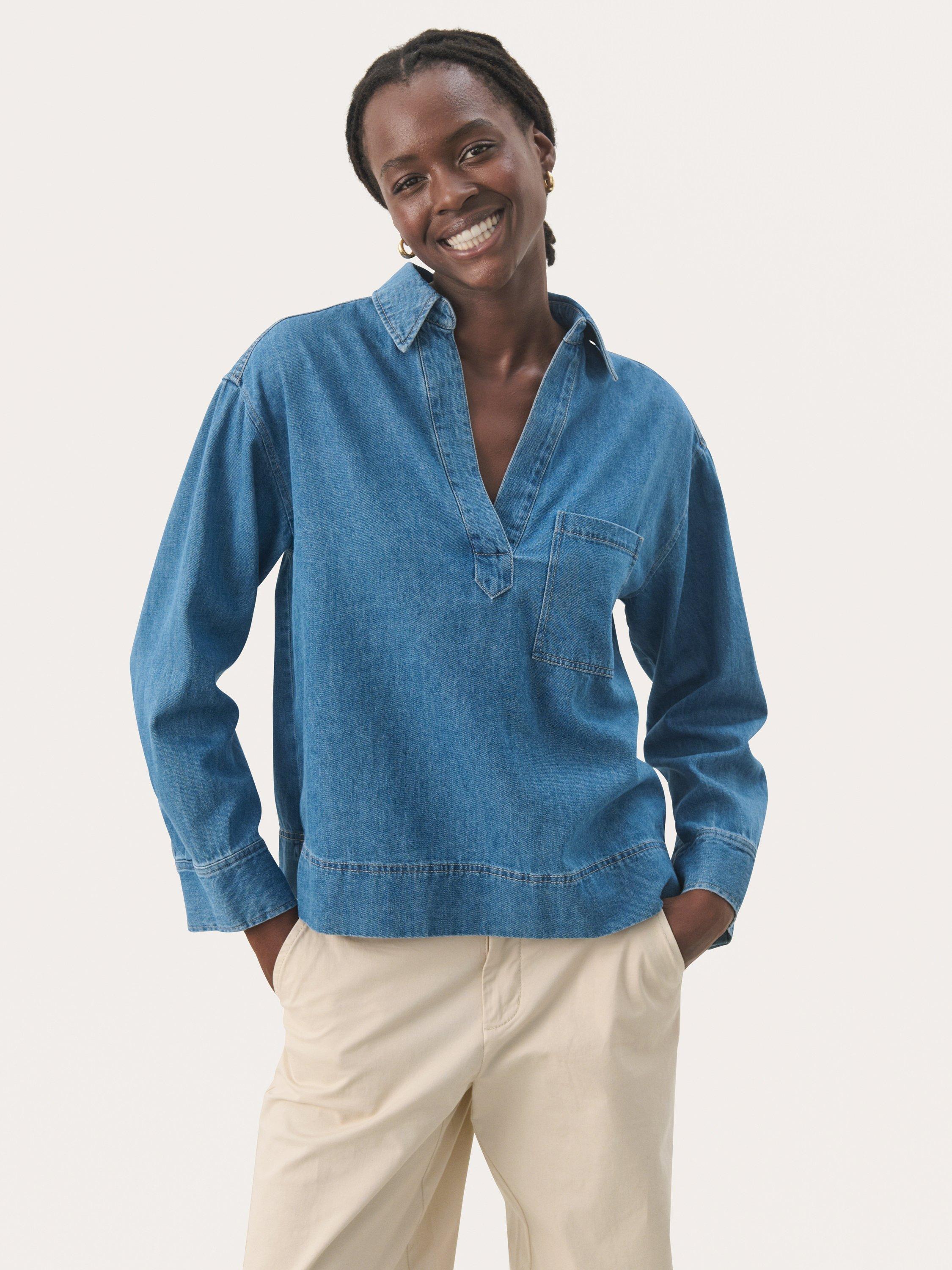 Product image 1 of 6, which shows Part Two Petulla Relaxed Fit Denim Shirt, Medium Blue, 8