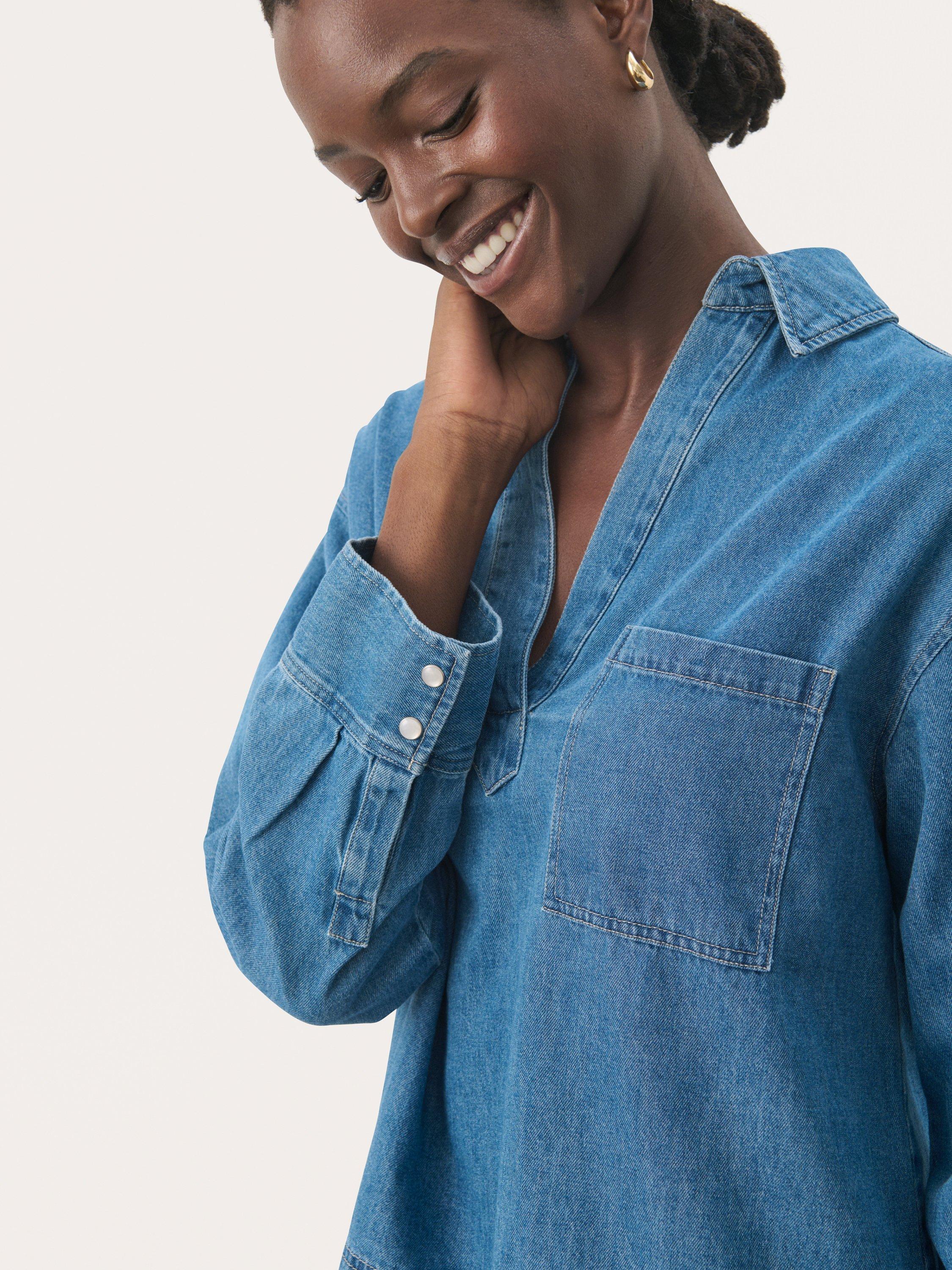Product image 4 of 6, which shows Part Two Petulla Relaxed Fit Denim Shirt, Medium Blue, 8