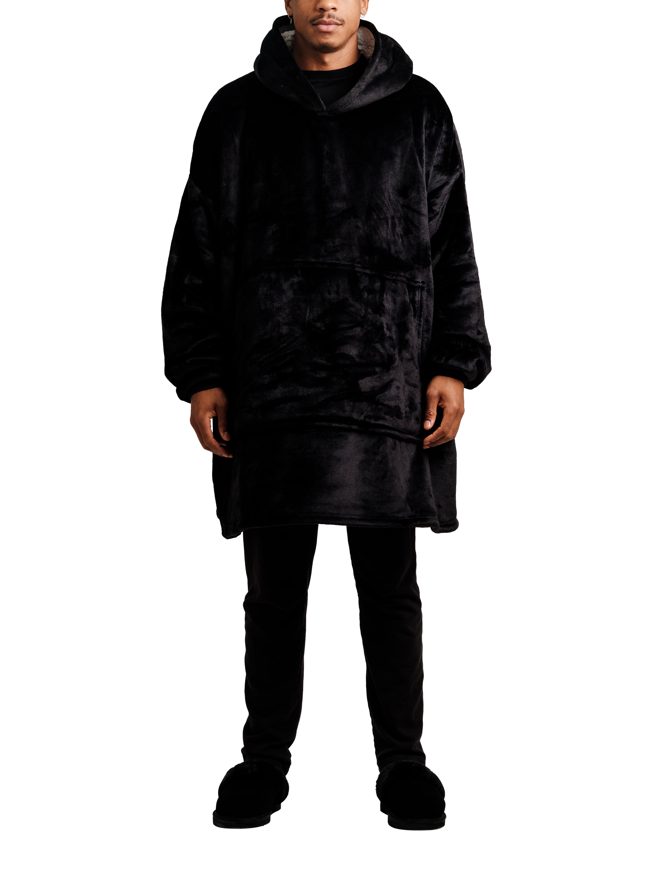 Product image 1 of 3, which shows Ony Original Sherpa Fleece Hooded Blanket, Black/White, One Size