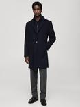 Mango Uriel Wool Blend Overcoat, Navy