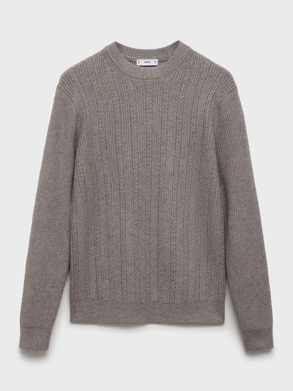 Product image 3 of 8, which shows Mango Mary Cable Knit Jumper, Grey, S