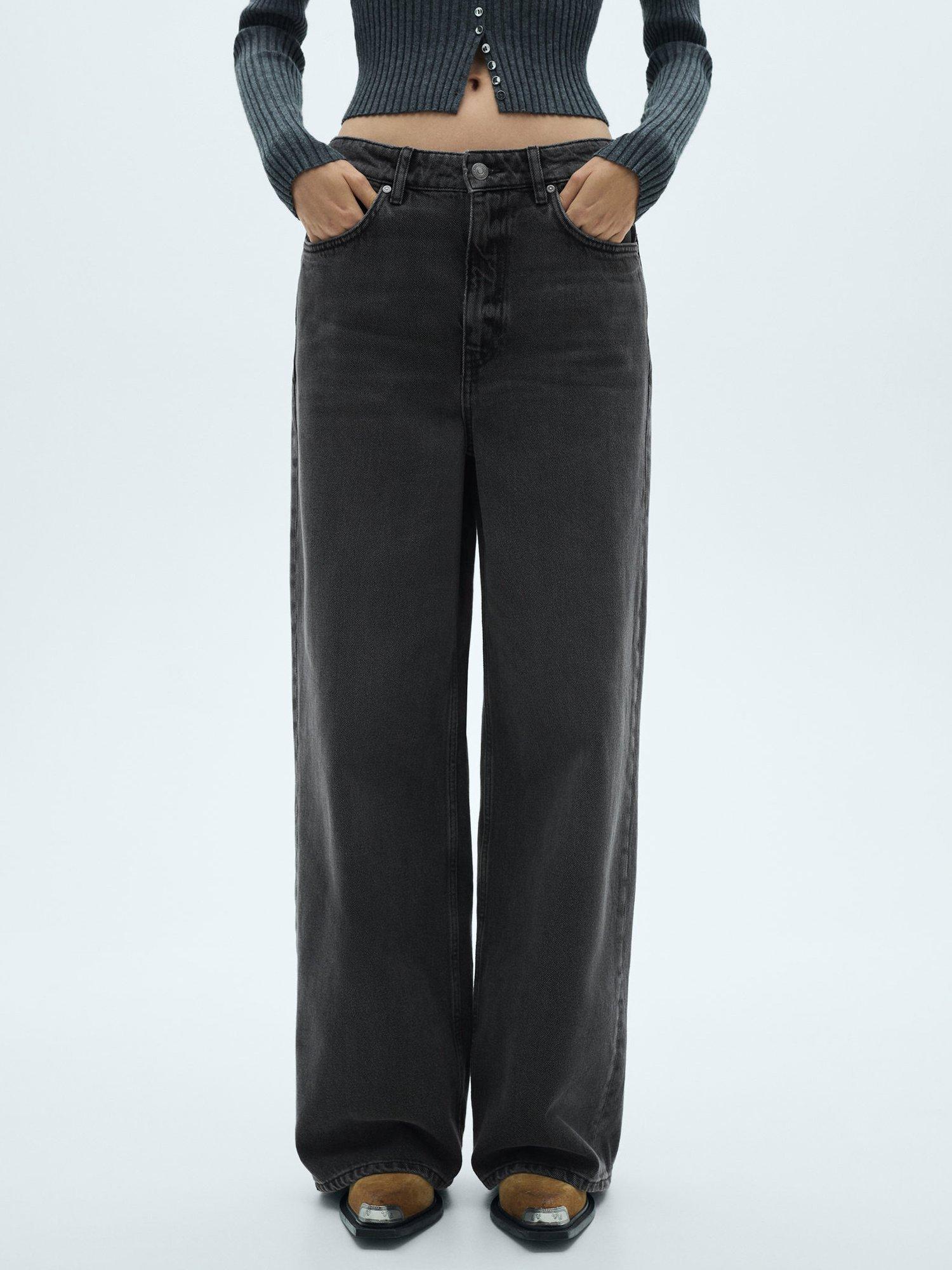Mango Danielle Wide Leg Jeans, Dark Grey