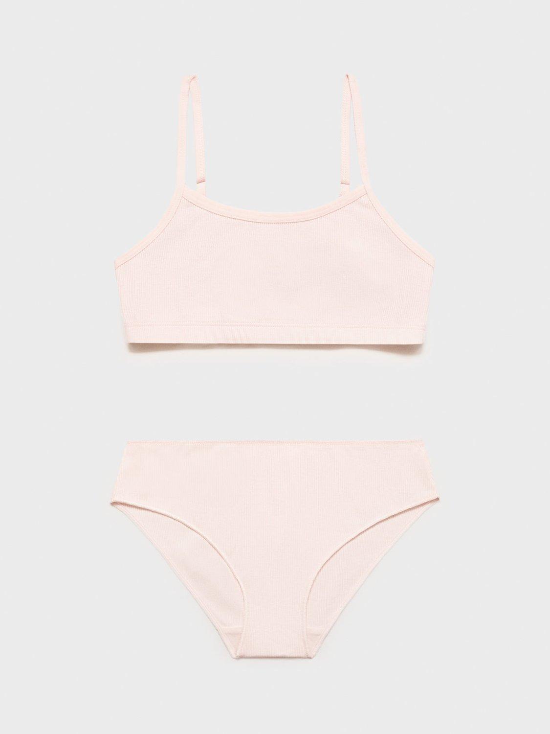 Mango Kids' Mila Bralette & Underwear Set, Pale Pink