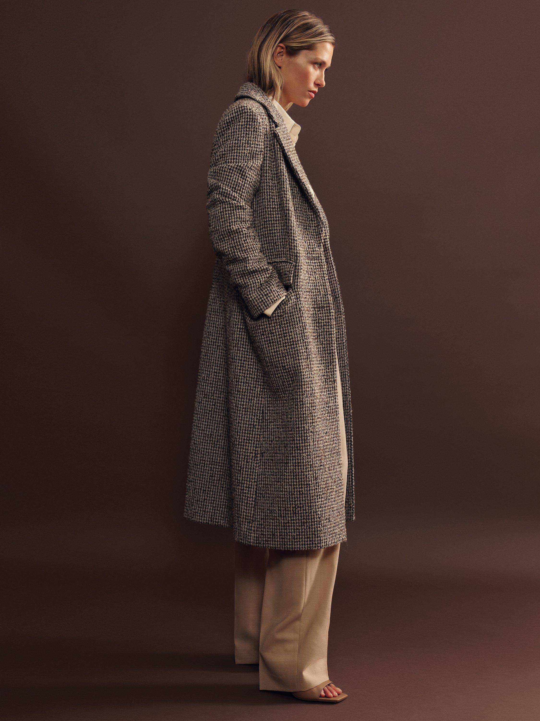Reiss Kai Wool Blend Houndstooth Check Coat, Brown/Multi