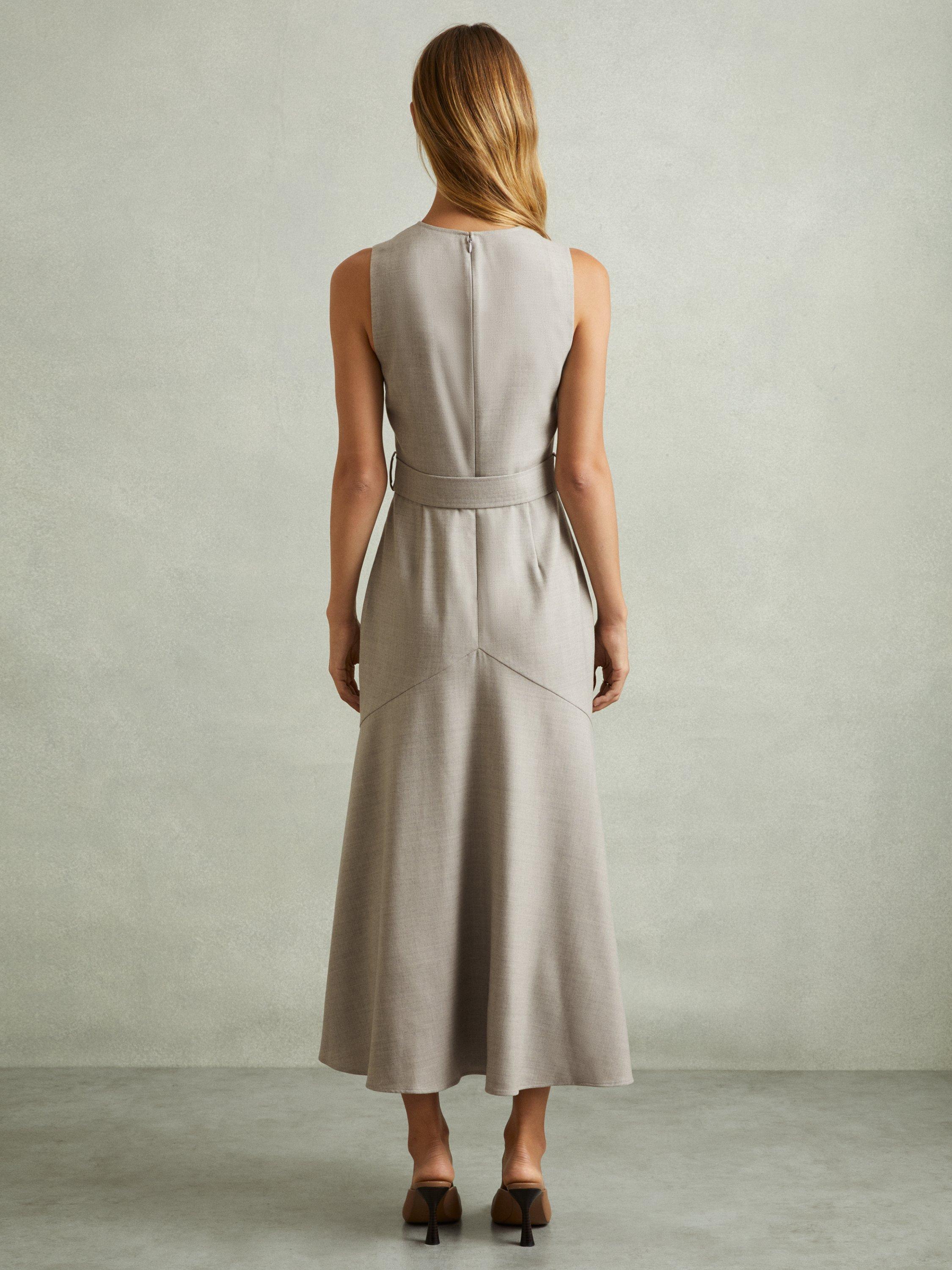 Product image 2 of 5, which shows Reiss Dannie Belted Wool Rich Dress, Grey, 6