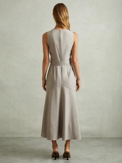 Reiss Dannie Belted Wool Rich Dress, Grey - view 2, Grey