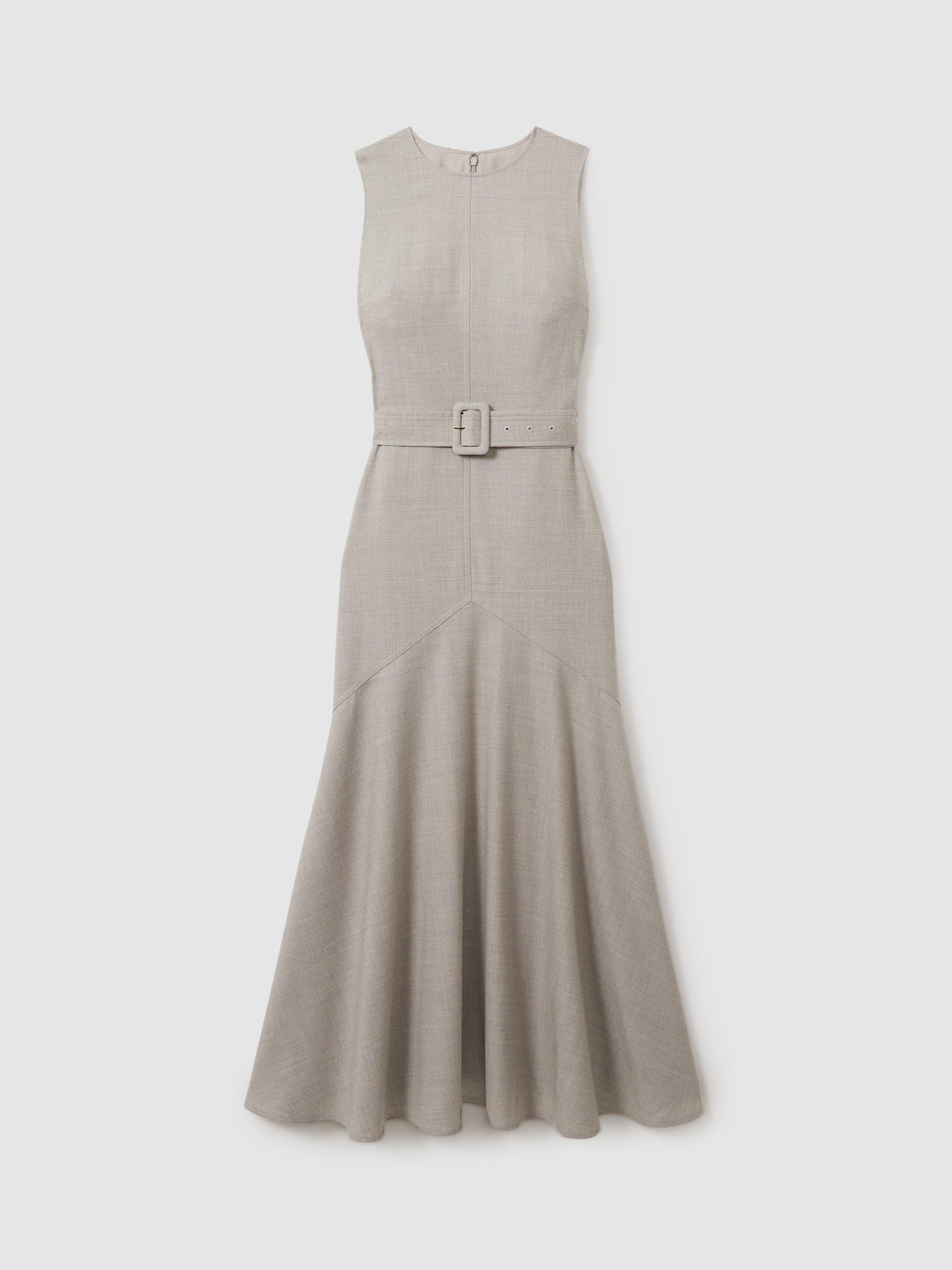 Product image 3 of 5, which shows Reiss Dannie Belted Wool Rich Dress, Grey, 6