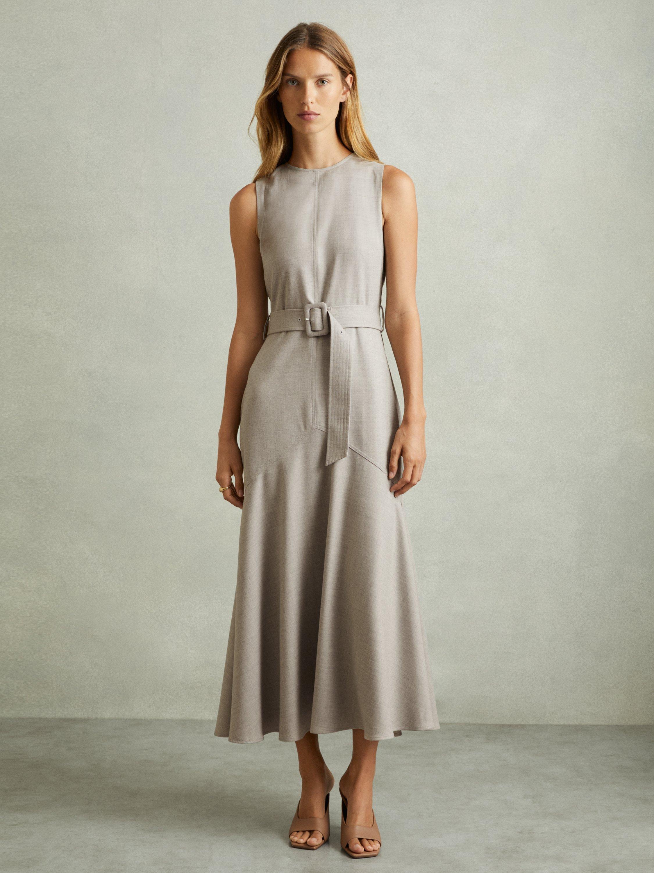 Product image 4 of 5, which shows Reiss Dannie Belted Wool Rich Dress, Grey, 6