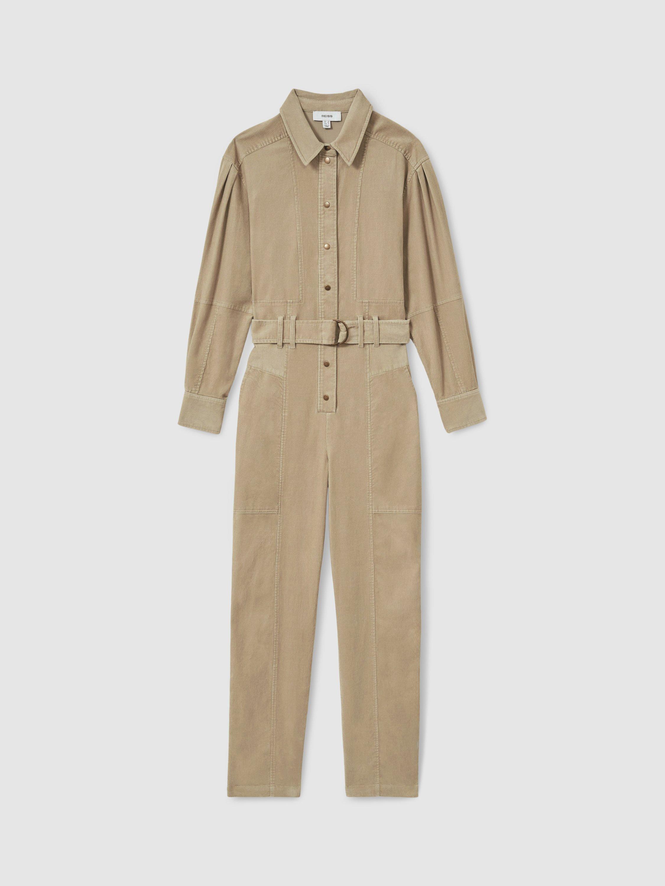 Product image 3 of 5, which shows Reiss Mara Stretch Cotton Corduroy Jumpsuit, Beige, 6