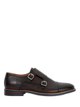 Dune London Seltic Leather Double Strap Monk Shoes, Mid Brown