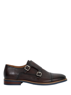 Dune London Seltic Leather Double Strap Monk Shoes, Mid Brown, Mid Brown