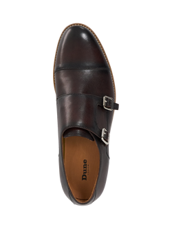 Dune London Seltic Leather Double Strap Monk Shoes, Mid Brown - view 2, Mid Brown