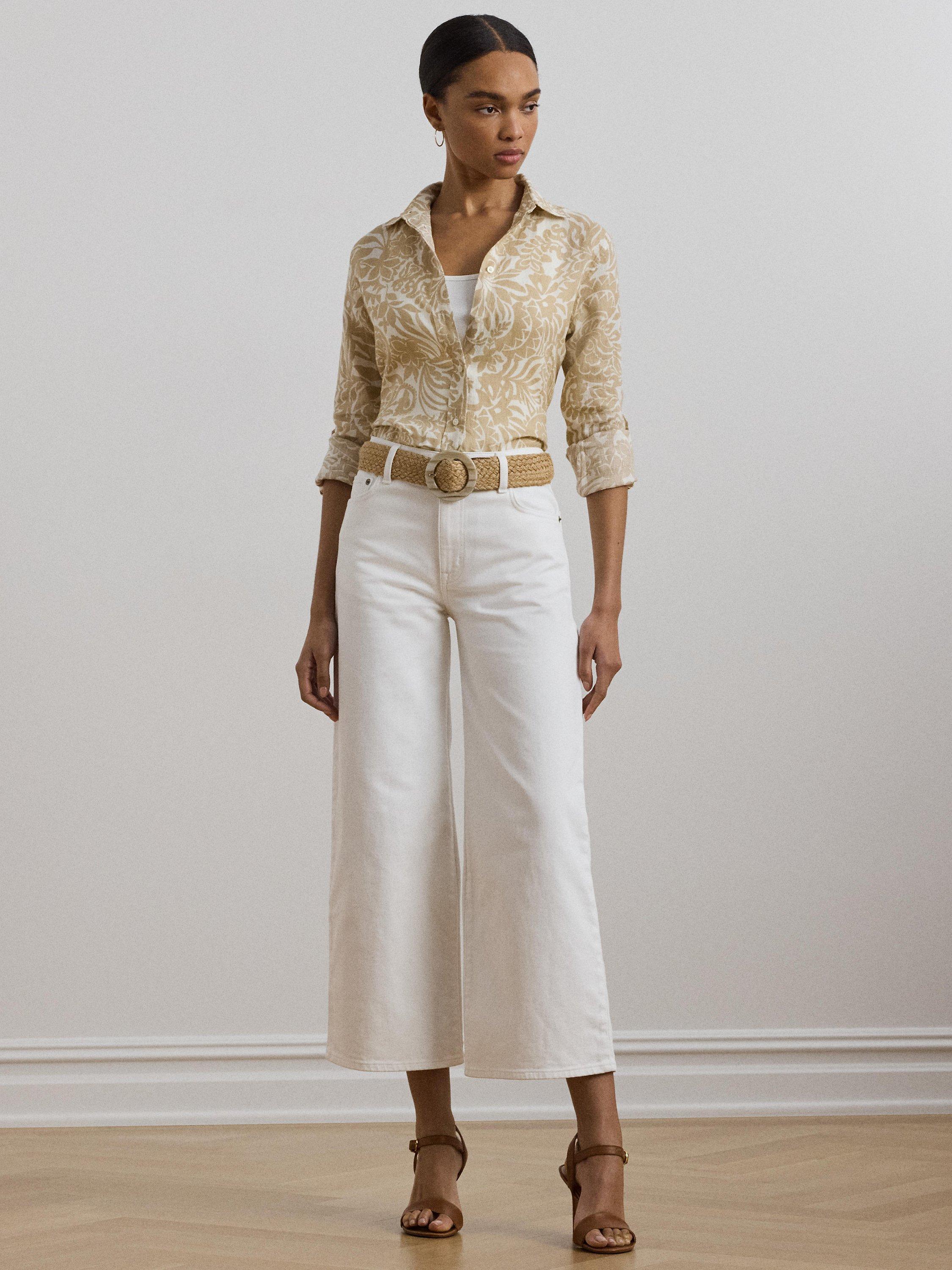 Lauren Ralph Lauren Karrie Floral Print Linen Blouse, Cream/Tan