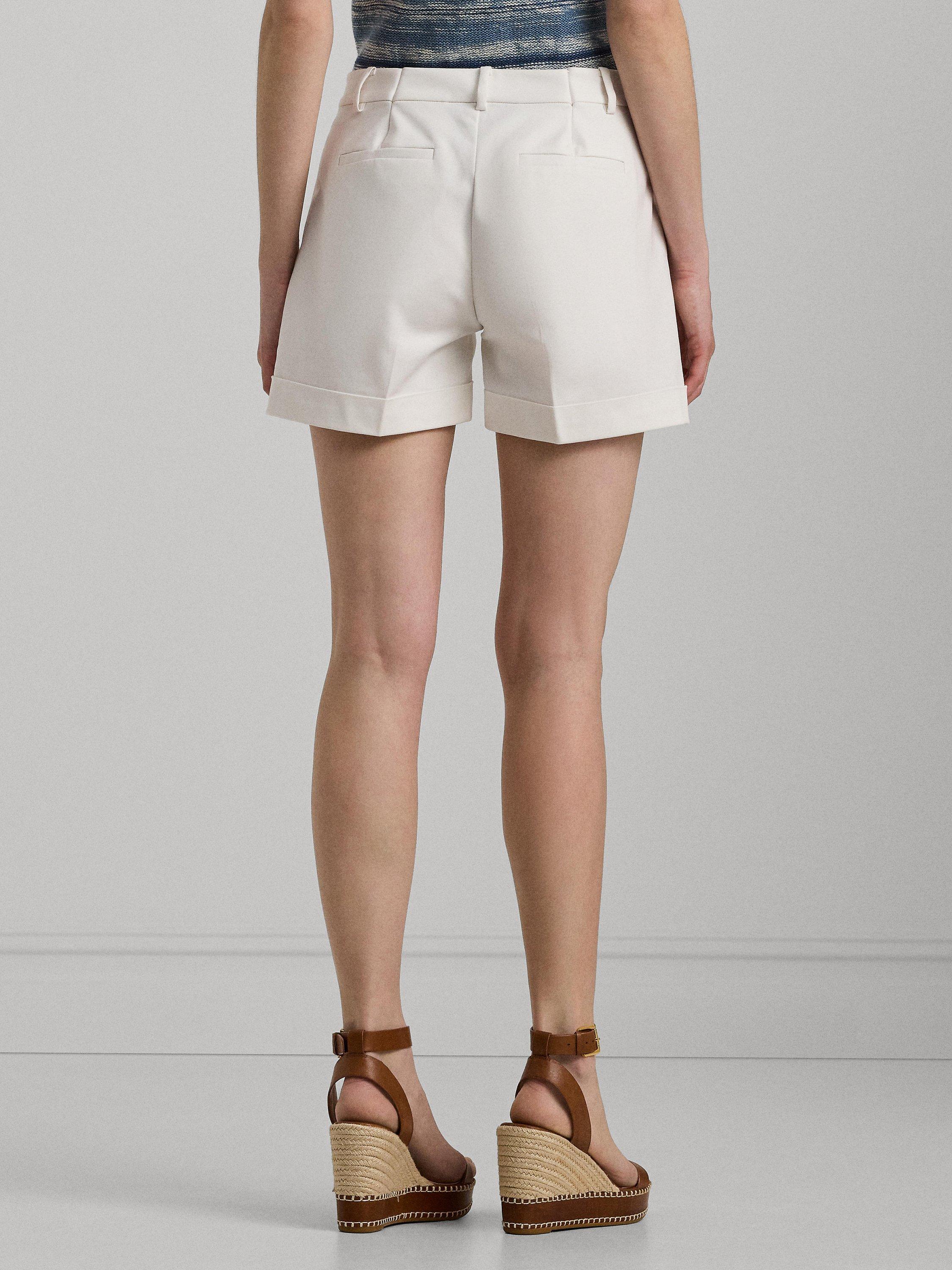 Product image 4 of 4, which shows Lauren Ralph Lauren Yernalie Pleated Double-Faced Stretch Cotton Shorts, White, 8