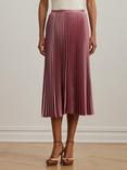 Lauren Ralph Lauren Suzu Pleated Satin A-Line Midi Skirt, Rose Mauve