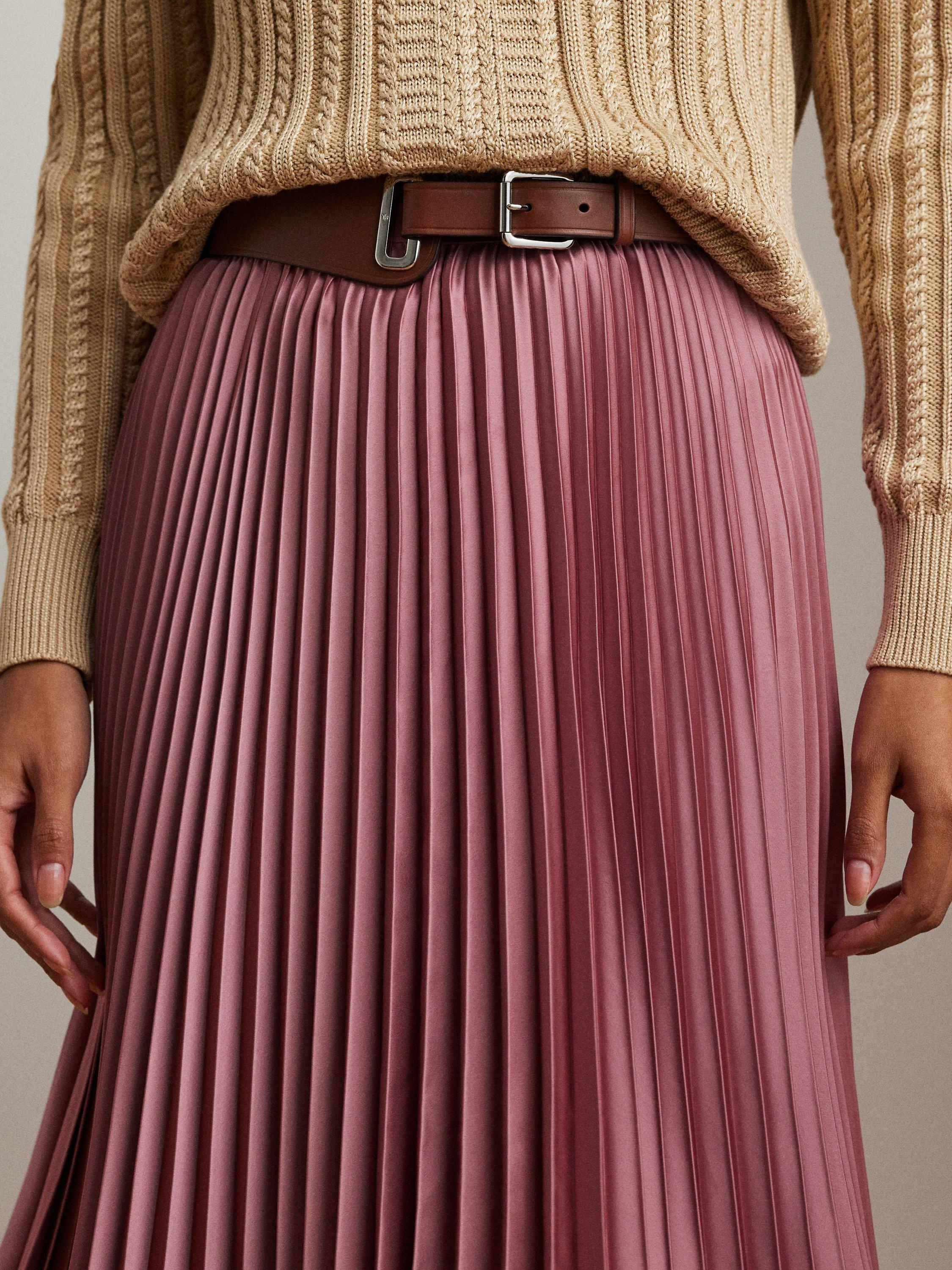 Product image 3 of 4, which shows Lauren Ralph Lauren Suzu Pleated Satin A-Line Midi Skirt, Rose Mauve, 10