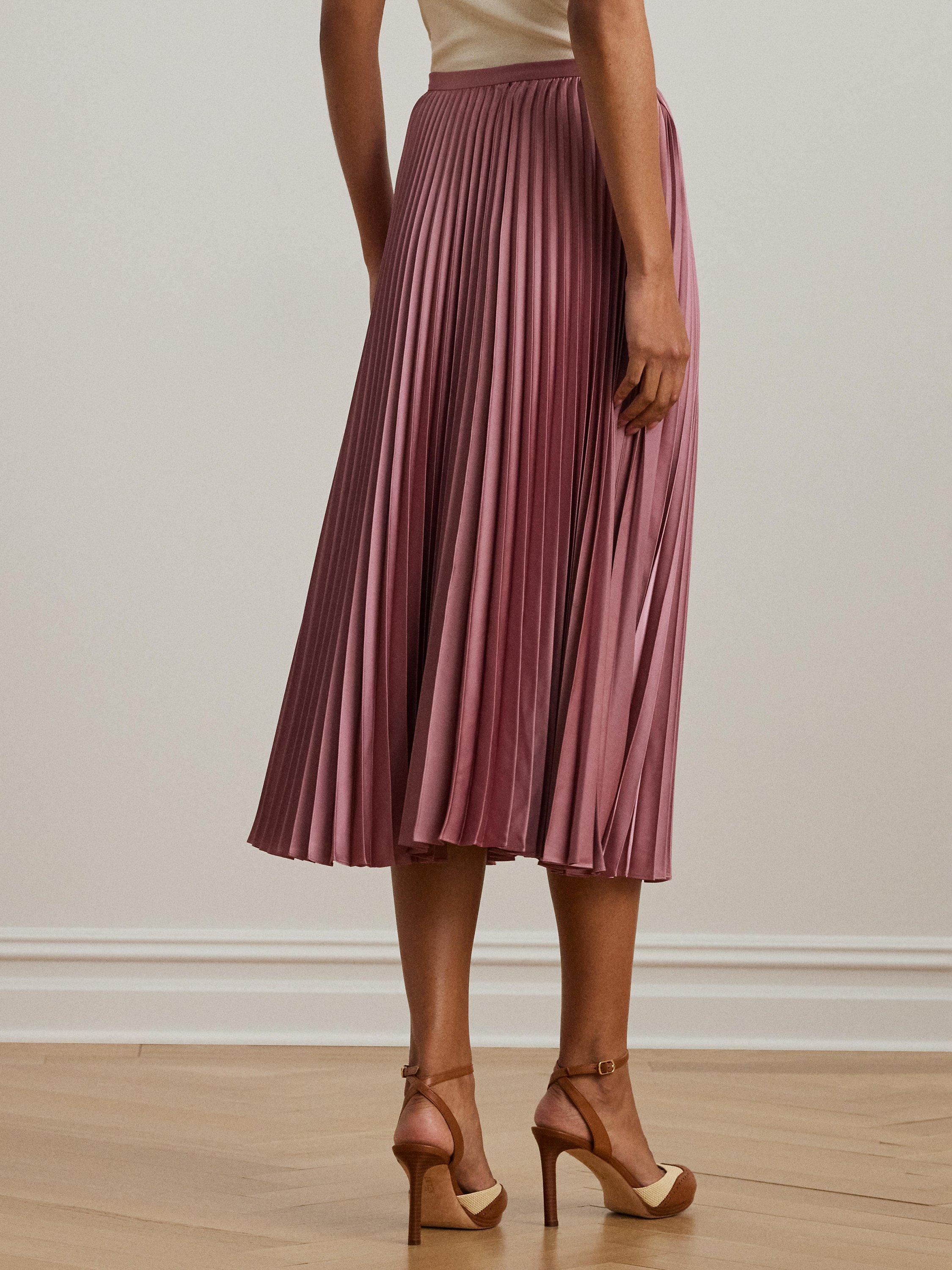 Product image 4 of 4, which shows Lauren Ralph Lauren Suzu Pleated Satin A-Line Midi Skirt, Rose Mauve, 10