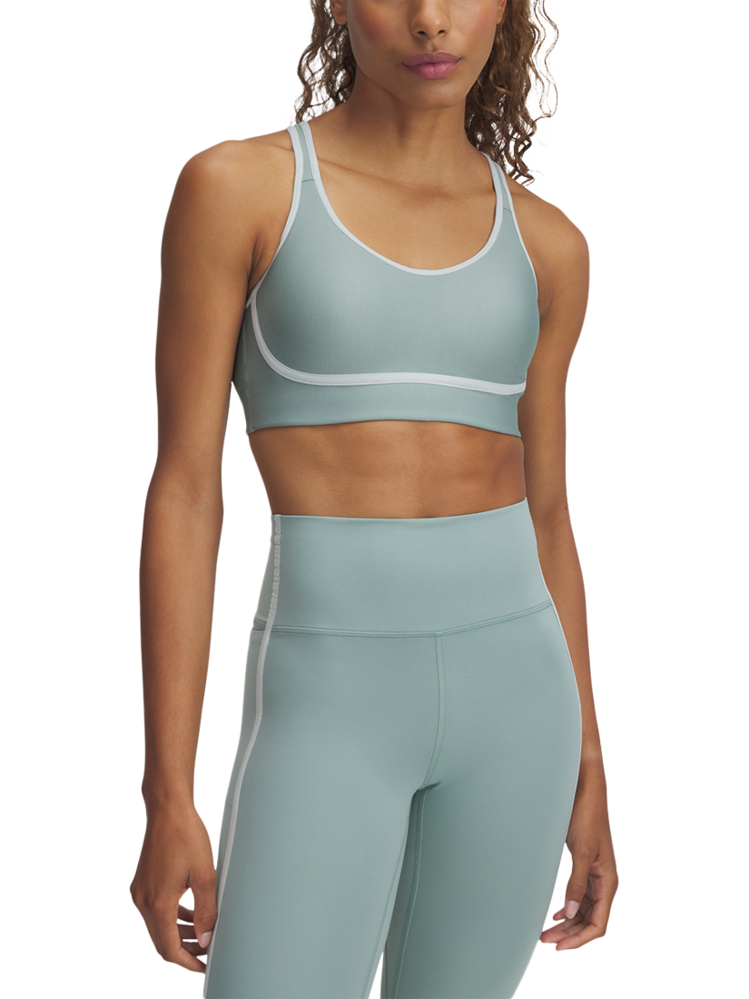 Product image 2 of 4, which shows Under Armour Infinity Mid Piped Sports Bra, Silica Green /Green, XS