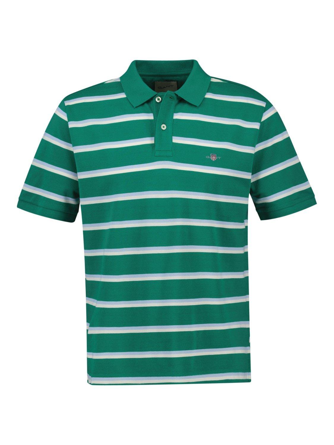 Product image 1 of 2, which shows GANT Cotton Regular Fit Short Sleeve Stripe Polo Shirt, Butternut Green, XL