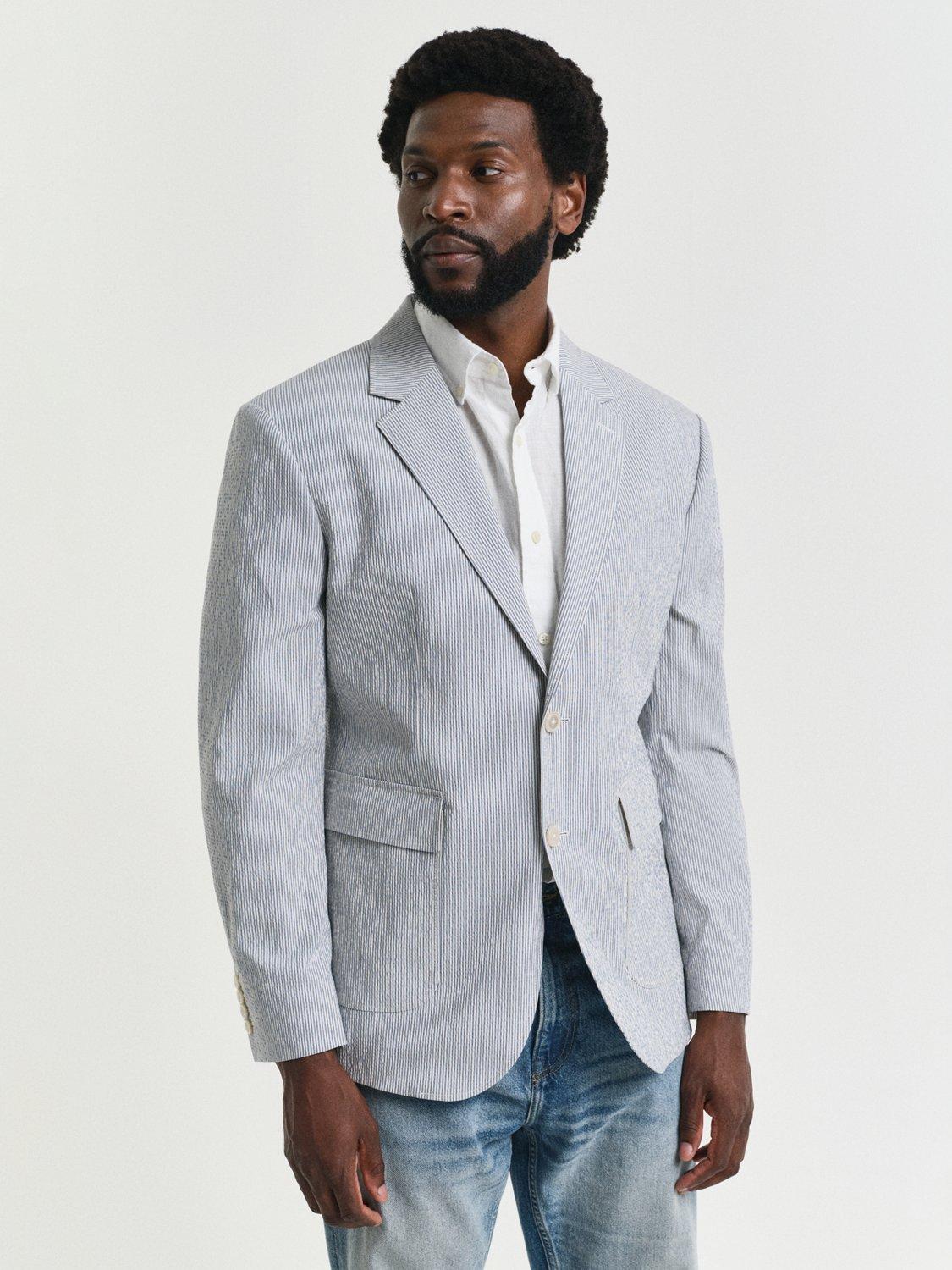Product image 2 of 7, which shows GANT Tailored Fit Cotton Blend Seersucker Suit Jacket, Rich Blue, 38R