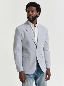 GANT Tailored Fit Cotton Blend Seersucker Suit Jacket, Rich Blue - view 2, Rich Blue