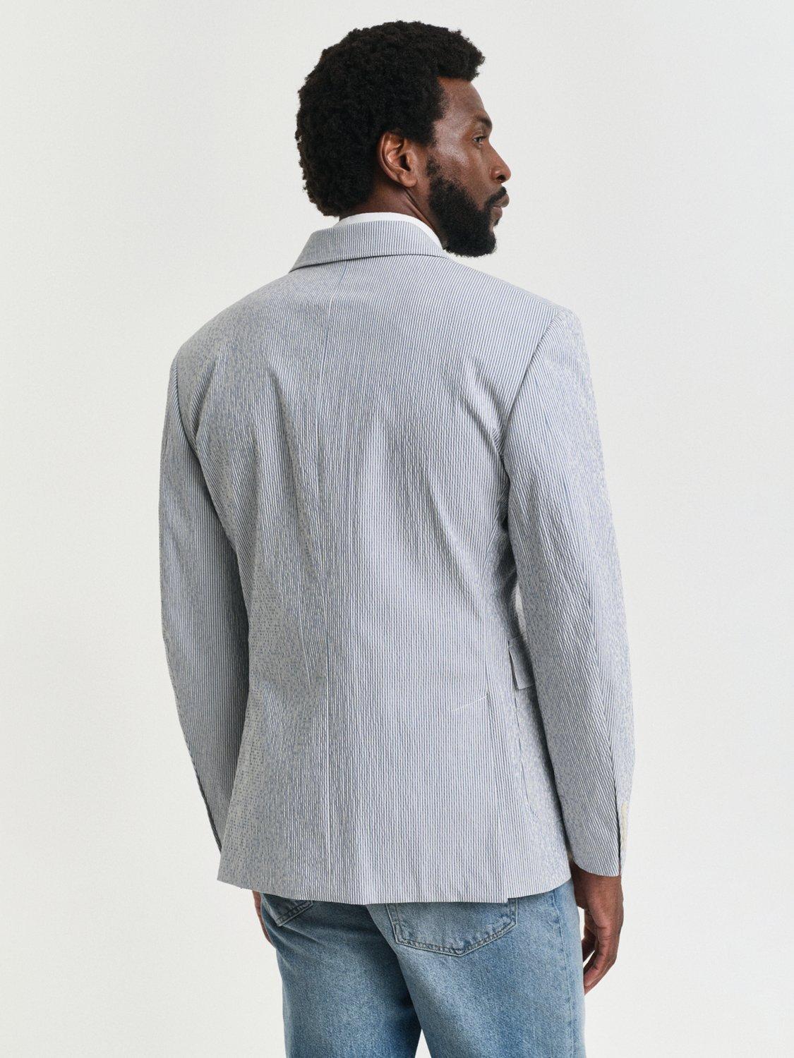 Product image 3 of 7, which shows GANT Tailored Fit Cotton Blend Seersucker Suit Jacket, Rich Blue, 38R