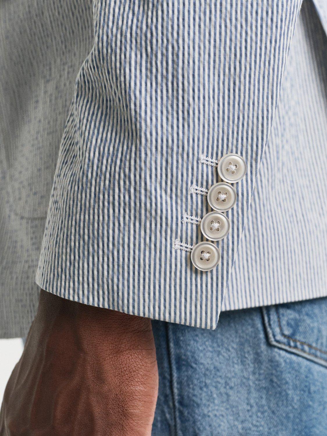 Product image 7 of 7, which shows GANT Tailored Fit Cotton Blend Seersucker Suit Jacket, Rich Blue, 38R