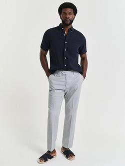 GANT Tailored Fit Cotton Blend Seersucker Suit Trousers, Rich Blue, Rich Blue