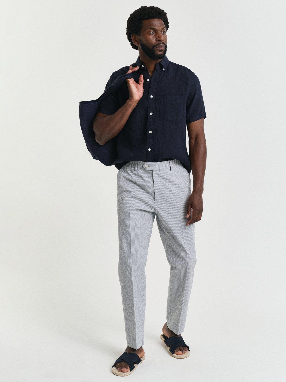 Product image 3 of 6, which shows GANT Tailored Fit Cotton Blend Seersucker Suit Trousers, Rich Blue, 32R