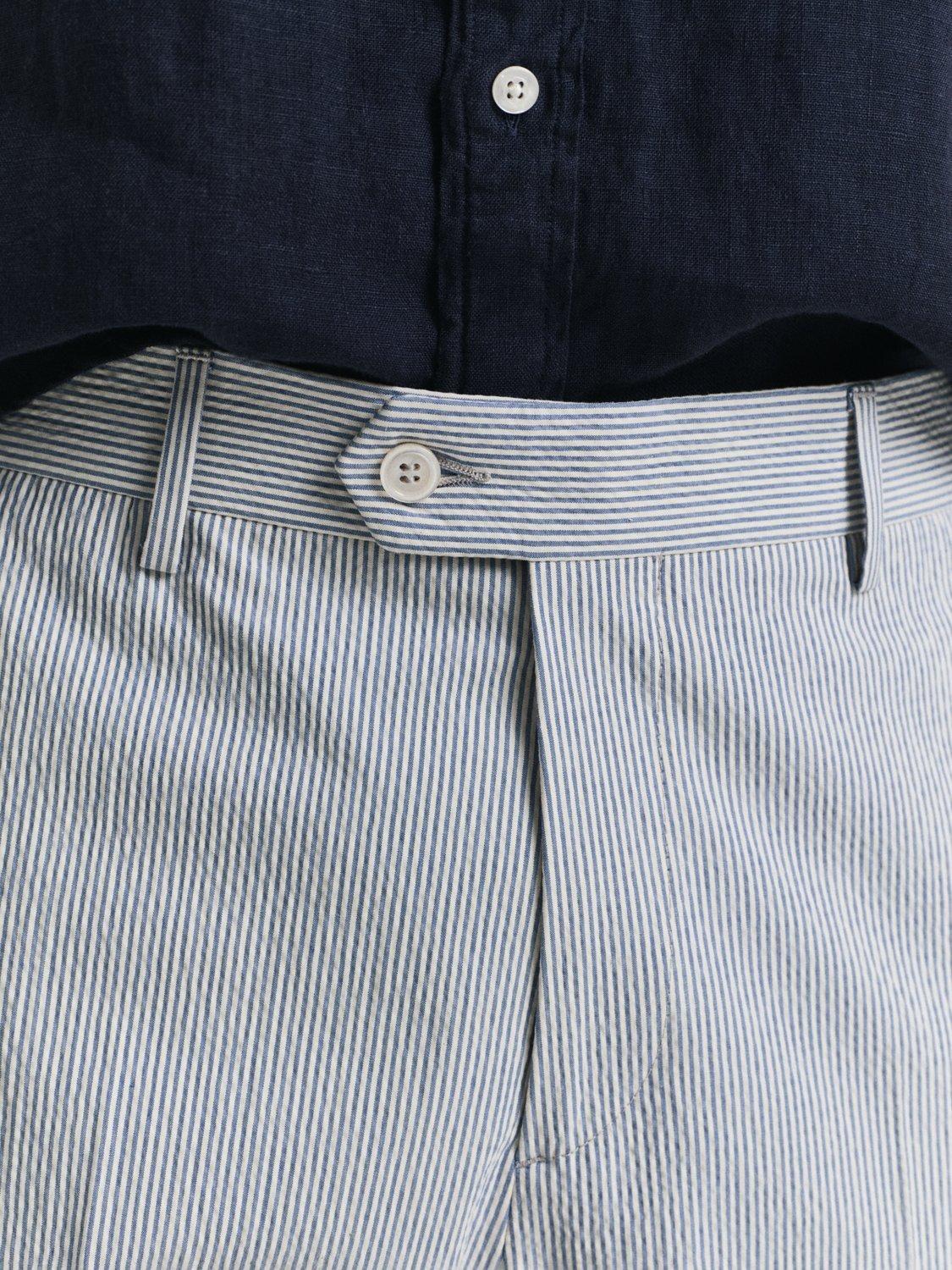 Product image 4 of 6, which shows GANT Tailored Fit Cotton Blend Seersucker Suit Trousers, Rich Blue, 32R