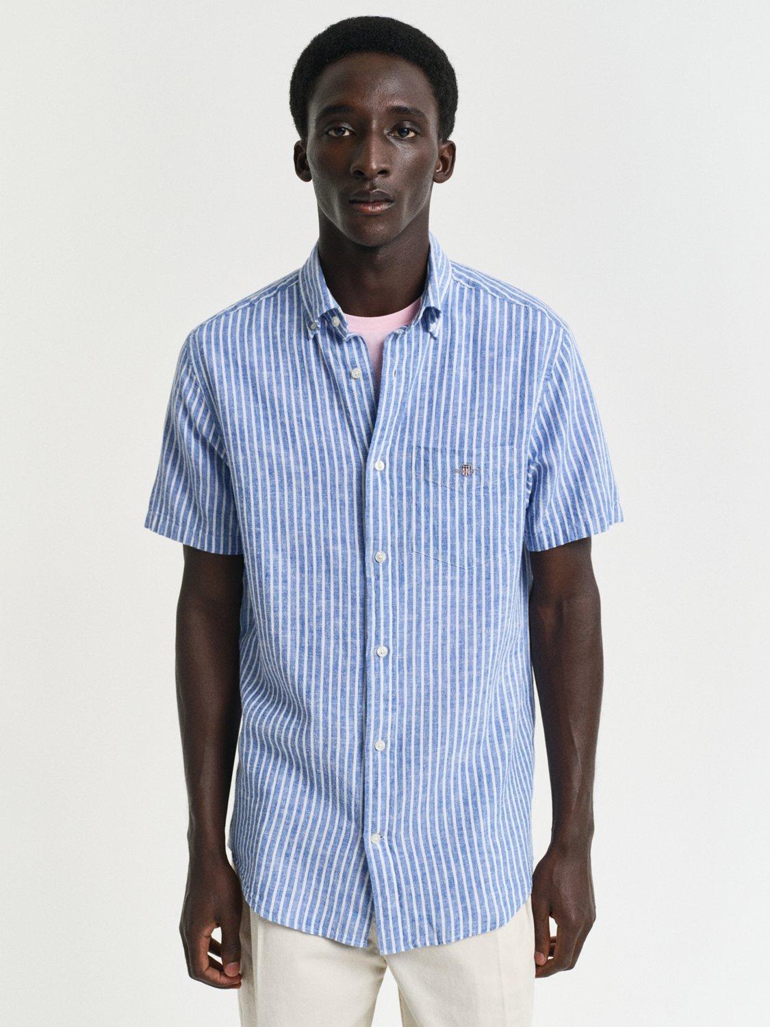 Product image 2 of 5, which shows GANT Linen Blend Regular Fit Stripe Shirt, Rich Blue, S