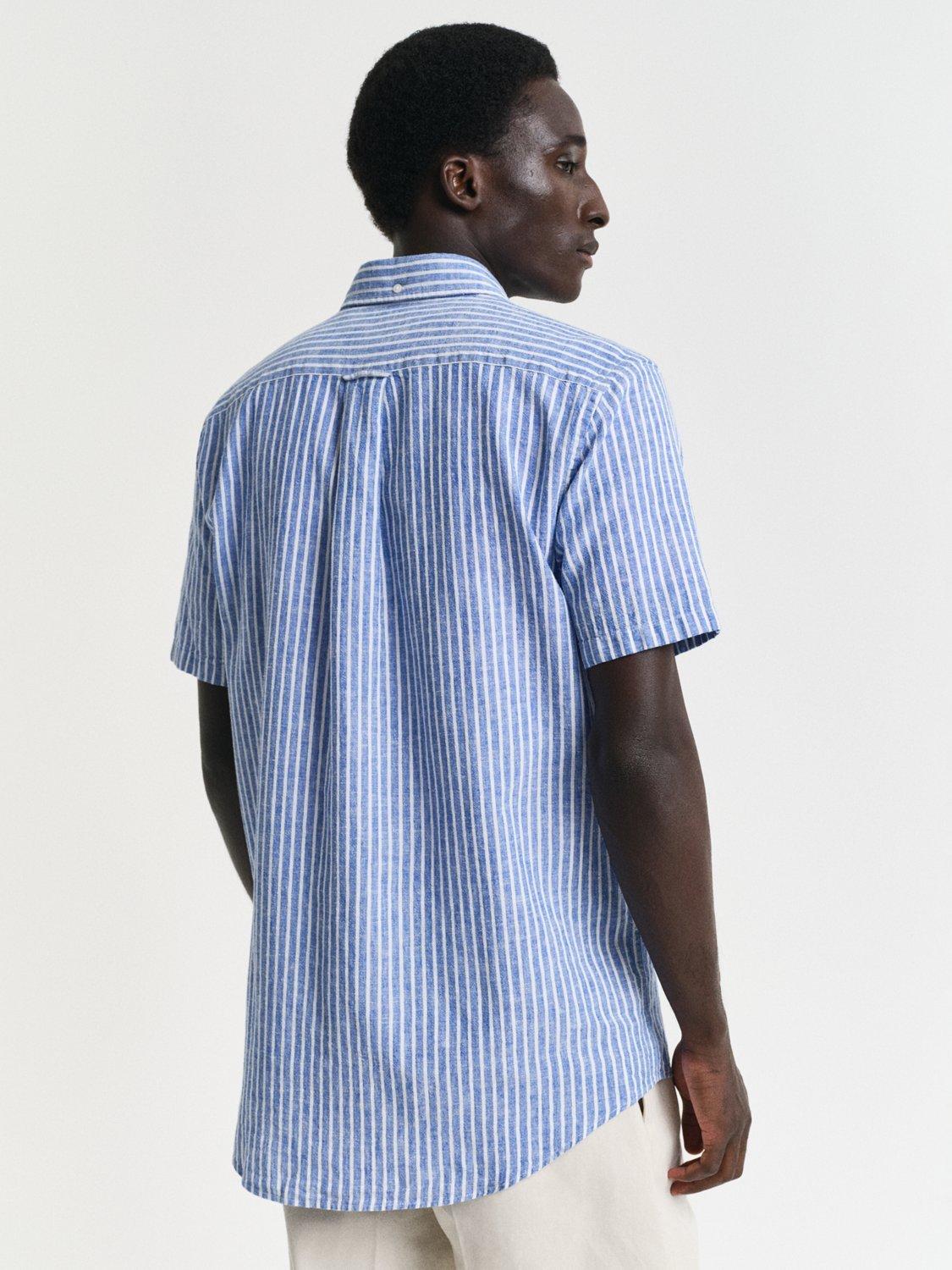Product image 3 of 5, which shows GANT Linen Blend Regular Fit Stripe Shirt, Rich Blue, S