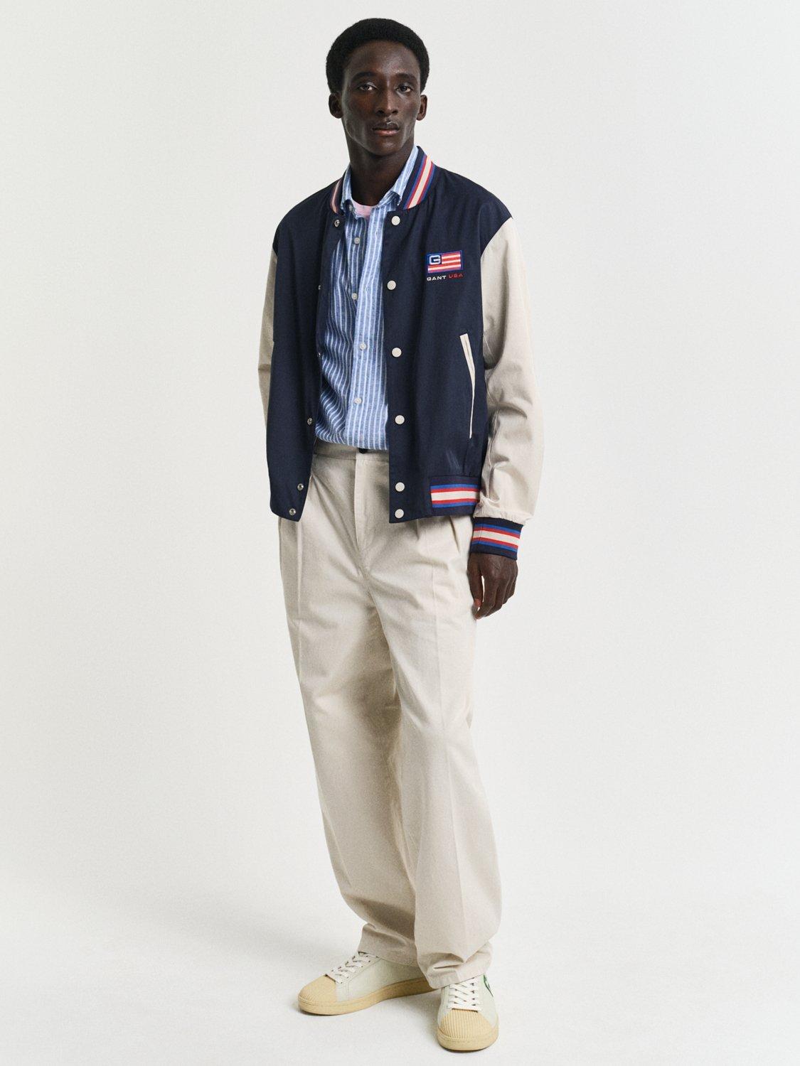 Product image 4 of 5, which shows GANT Linen Blend Regular Fit Stripe Shirt, Rich Blue, S