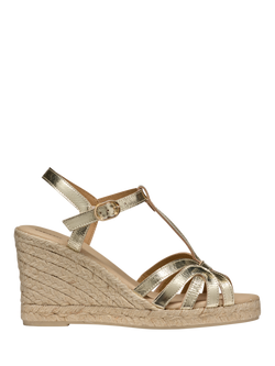 Geox Gelsa A Metallic Leather Strappy Jute Wedge Heeled Sandals, Light Gold, Light Gold
