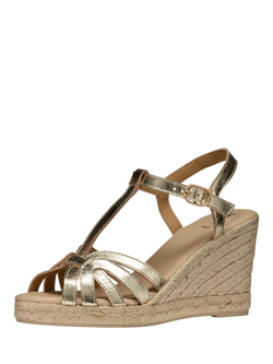 Geox Gelsa A Metallic Leather Strappy Jute Wedge Heeled Sandals, Light Gold - view 2, Light Gold