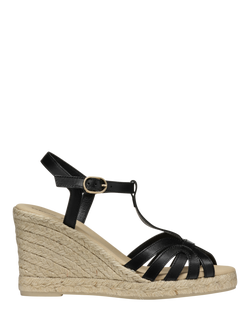 Geox Gelsa A Leather Strappy Jute Wedge Heeled Sandals, Black, Black