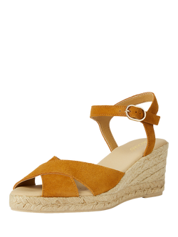 Geox Gelsa Low C Suede Jute Wedge Heeled Sandals - view 2, Dark Yellow