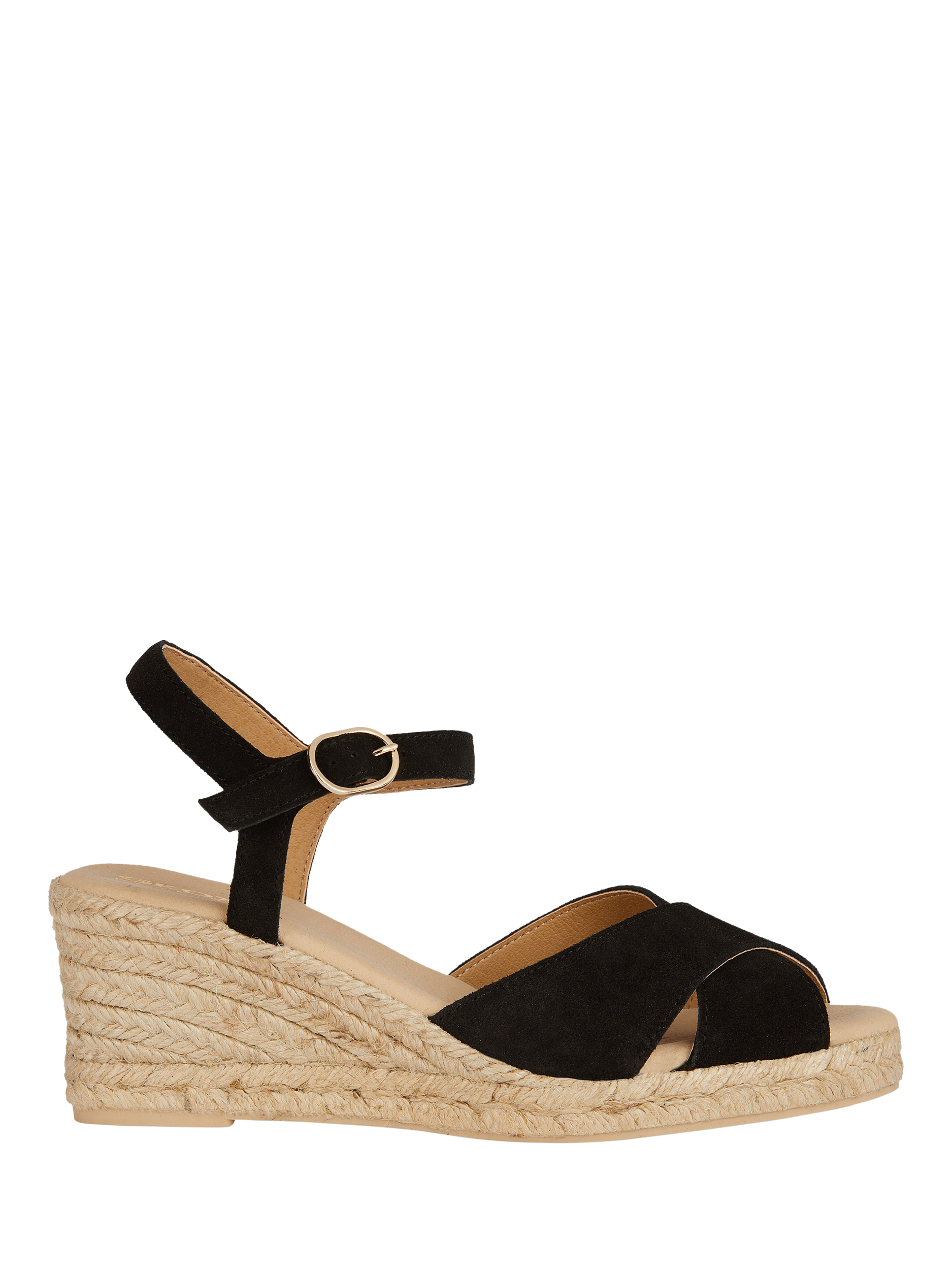 Product image 1 of 8, which shows Geox Gelsa Low C Suede Jute Wedge Heeled Sandals, Black, EU35