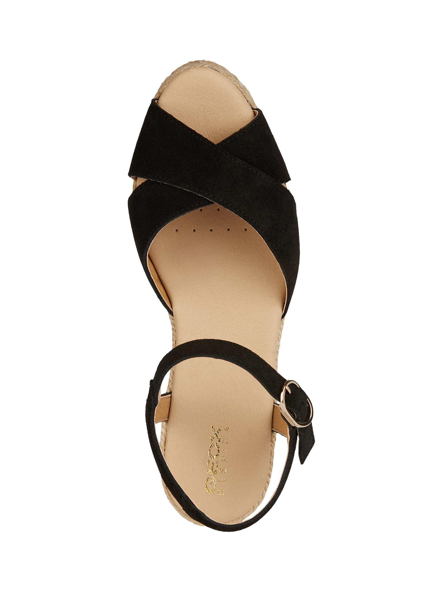 Product image 6 of 8, which shows Geox Gelsa Low C Suede Jute Wedge Heeled Sandals, Black, EU35