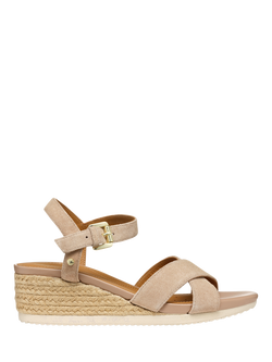 Geox Ischia Corda B Suede Wedge Heeled Sandals, Skin