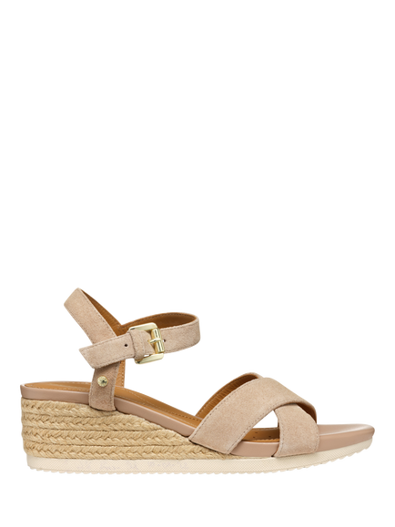 Geox Ischia Corda B Suede Wedge Heeled Sandals, Skin