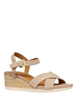Geox Ischia Corda B Suede Wedge Heeled Sandals - view 2, Skin