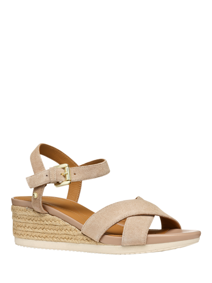 Geox Ischia Corda B Suede Wedge Heeled Sandals - view 2, Skin