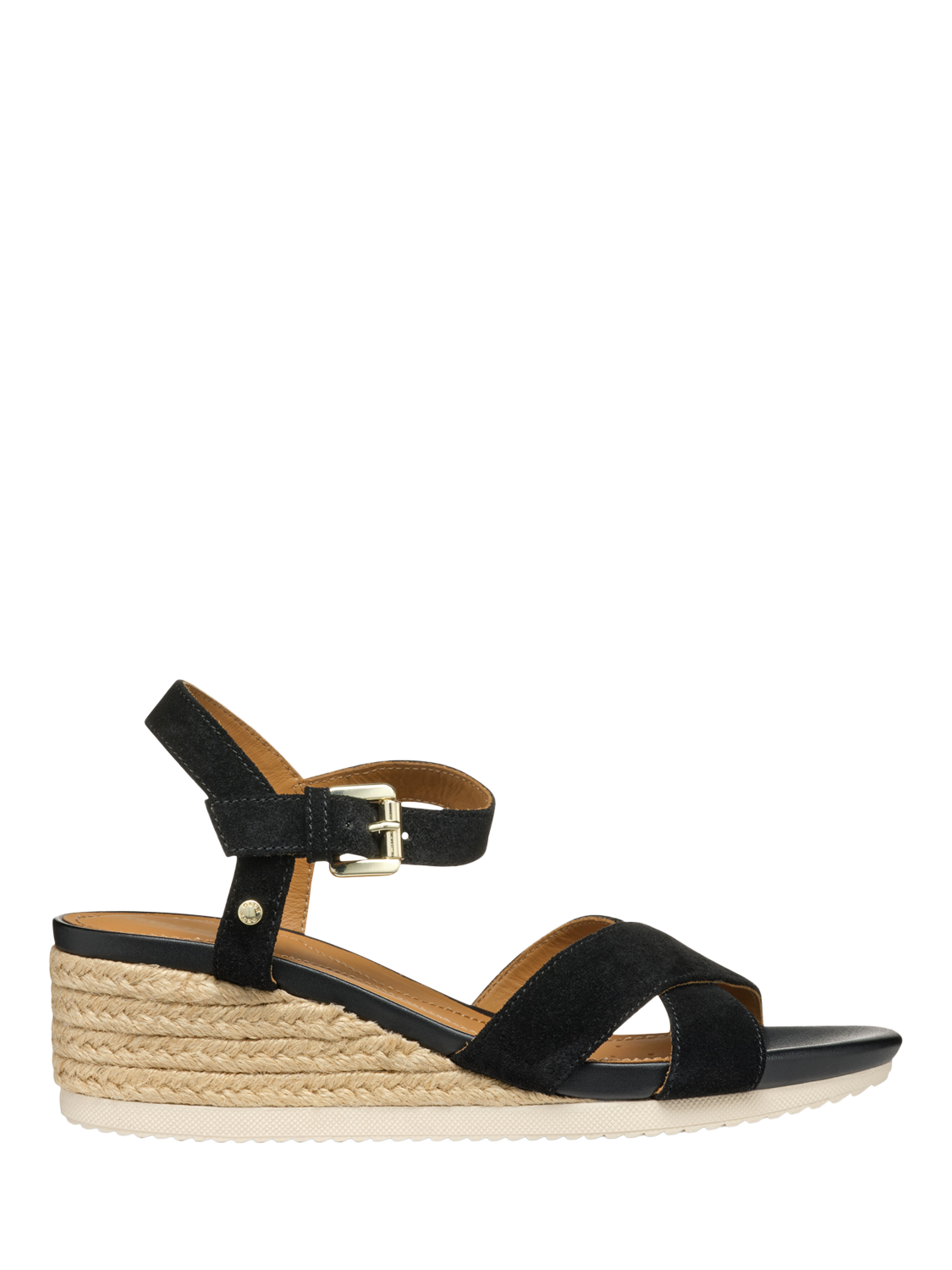 Product image 1 of 10, which shows Geox Ischia Corda B Suede Wedge Heeled Sandals, Black, EU38